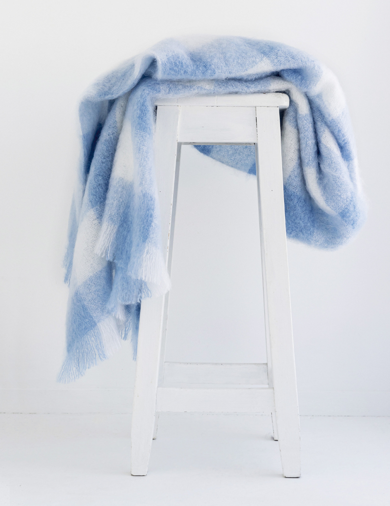 Mohair Throw - Sky Check