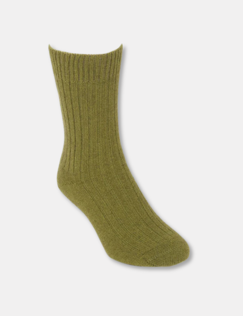 Merino Possum Ribbed Socks - Olive