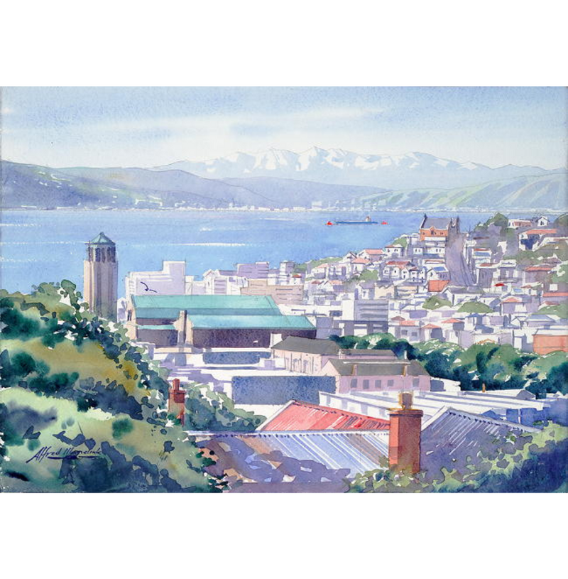 Harbour from Mt Cook Print A4 by Alfred Memelink