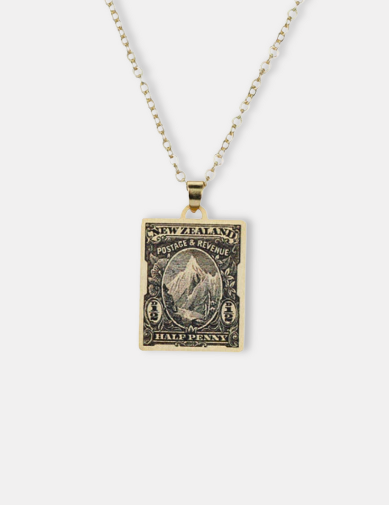 Aoraki Mt Cook Vintage Stamp Necklace
