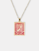 Aotearoa Map Vintage Stamp Necklace