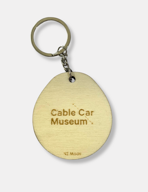 Cable Car Bamboo and Wood Keychain - Red