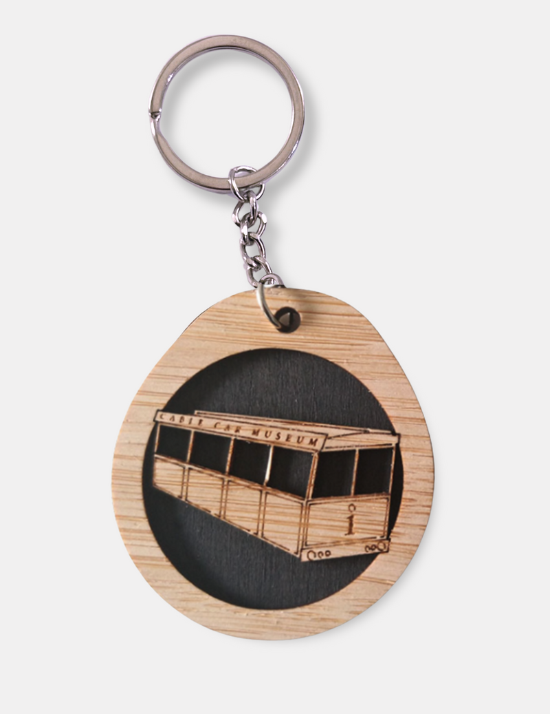 Cable Car Bamboo and Wood Keychain - Black