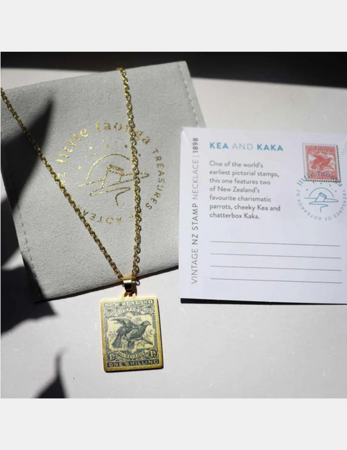 Kea and Kaka Vintage Stamp Necklace