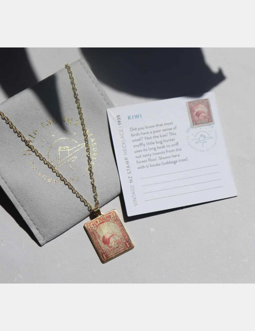 Kiwi Vintage Stamp Necklace