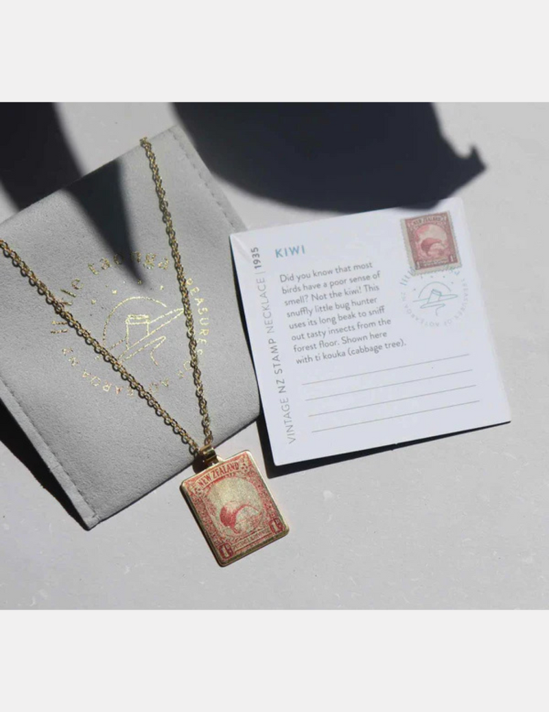 Kiwi Vintage Stamp Necklace