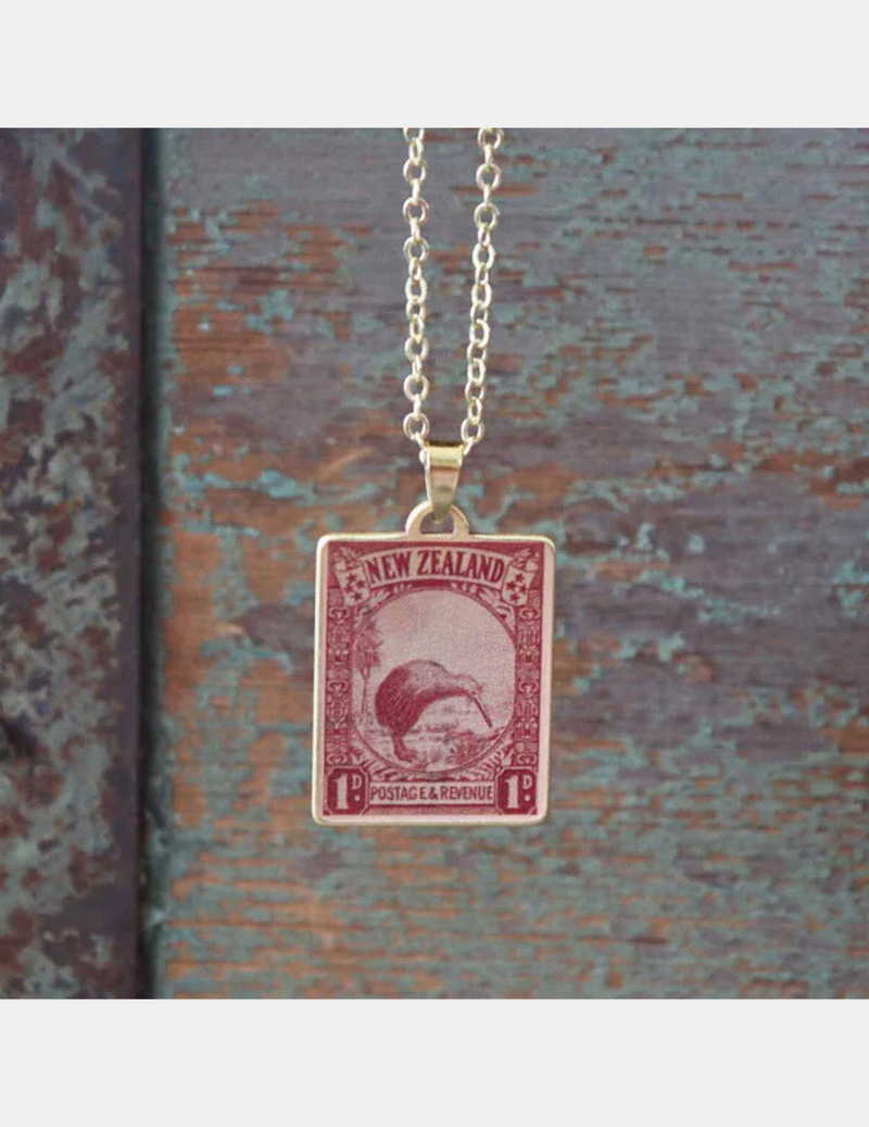 Kiwi Vintage Stamp Necklace