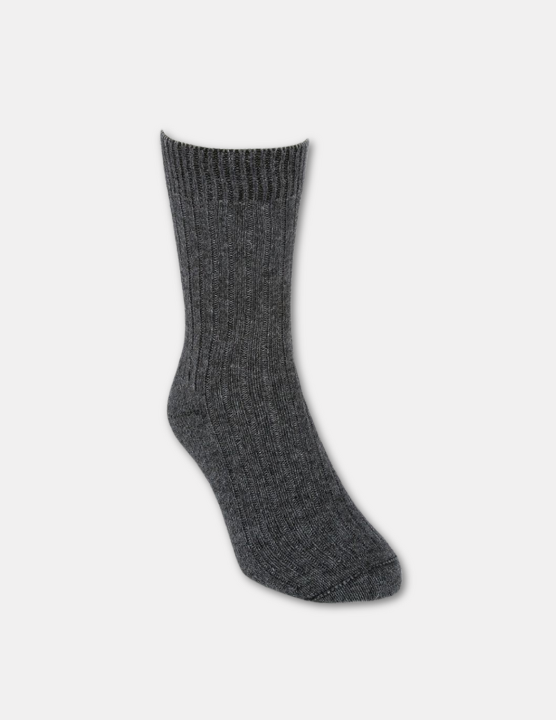 Merino Possum Ribbed Socks - Charcoal