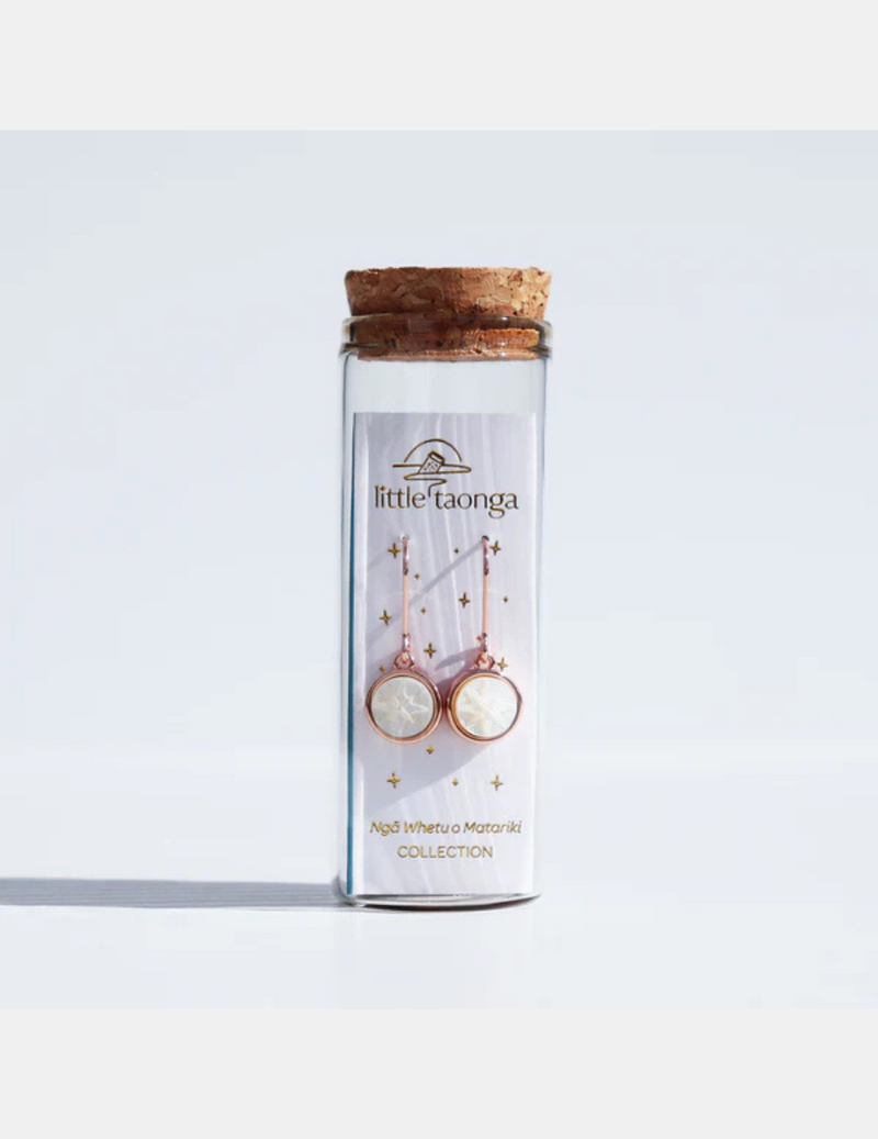 Matariki Star Earrings - Rose Gold with Mother of Pearl