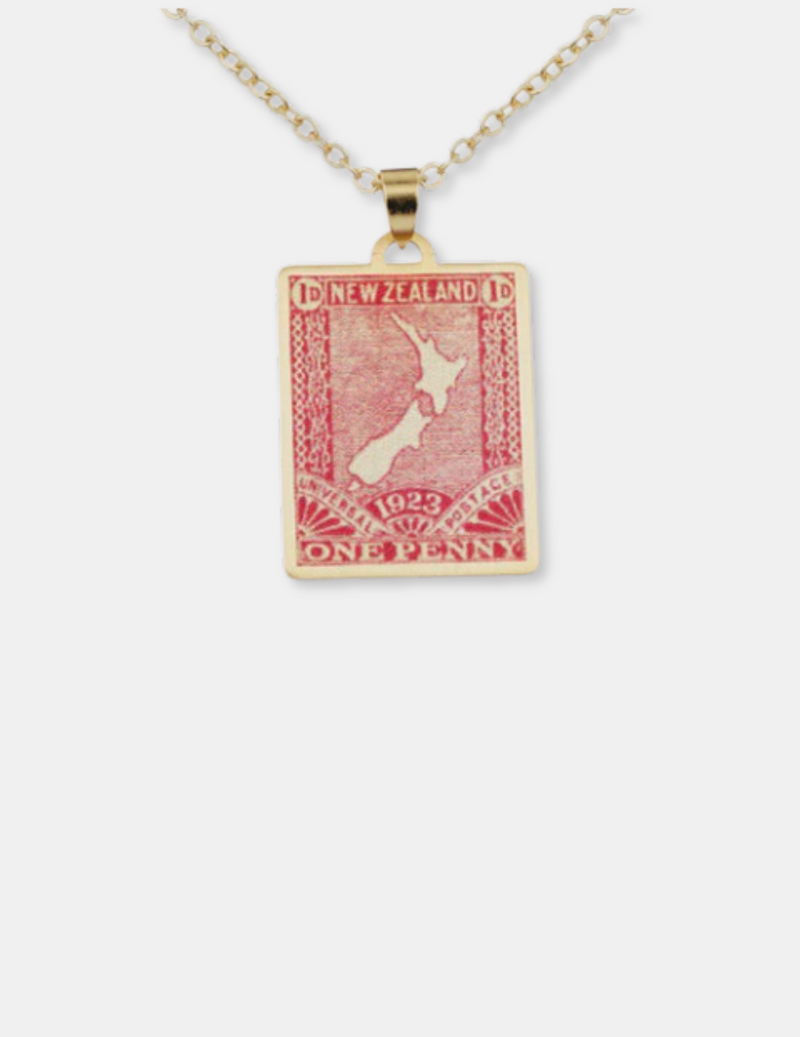 Aotearoa Map Vintage Stamp Necklace