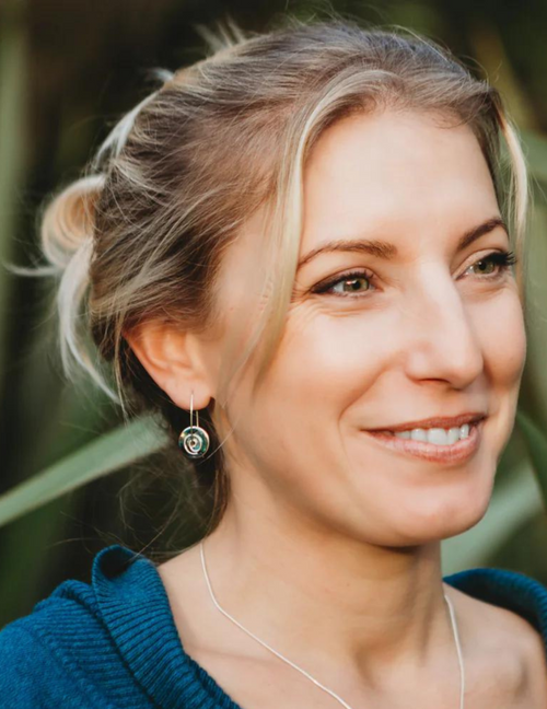 Small Silver Pāua Spiral Drop Earrings