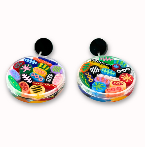 Petri Dish Earrings with Tiny Microbes