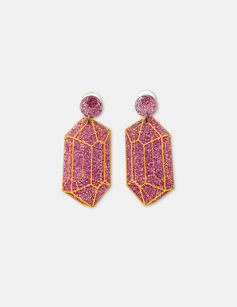 Pink Glitter Acrylic Crystal Geometry Earrings