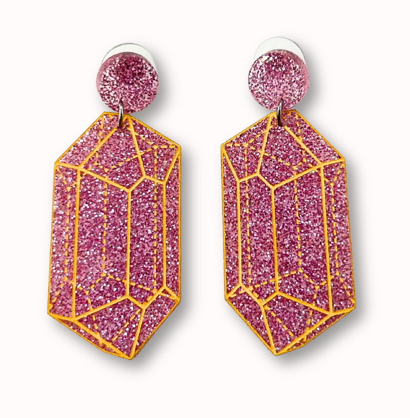 Pink Glitter Acrylic Crystal Geometry Earrings