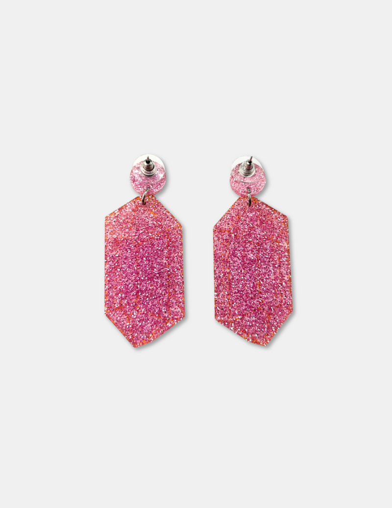 Pink Glitter Acrylic Crystal Geometry Earrings