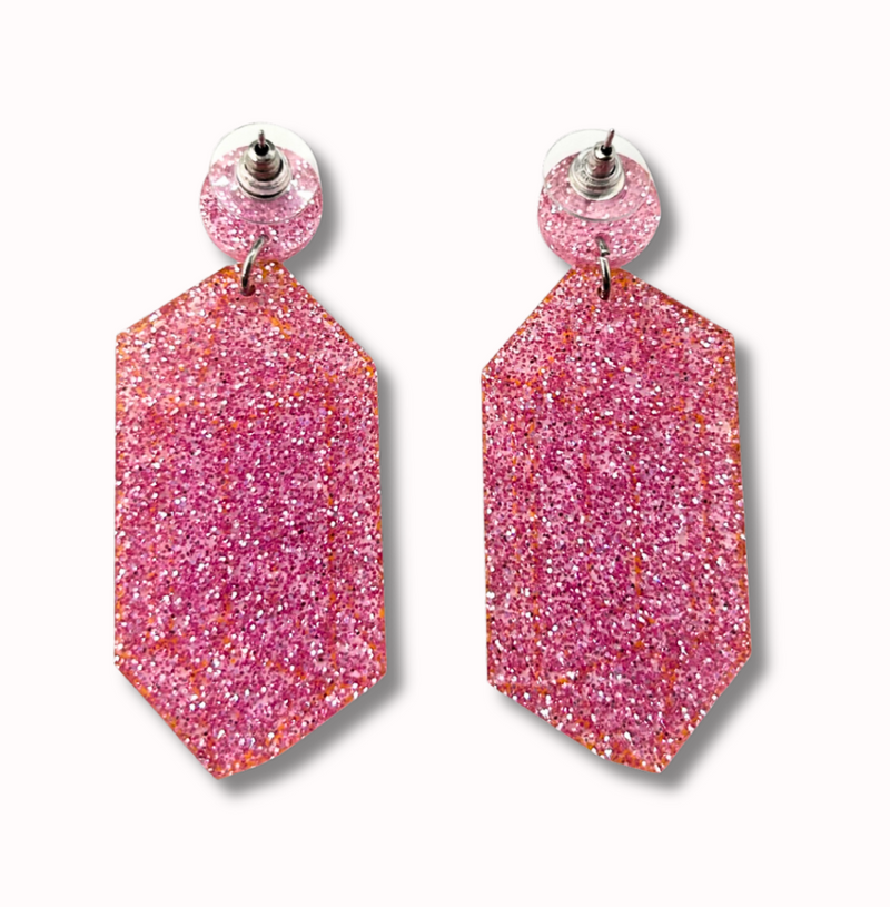 Pink Glitter Acrylic Crystal Geometry Earrings