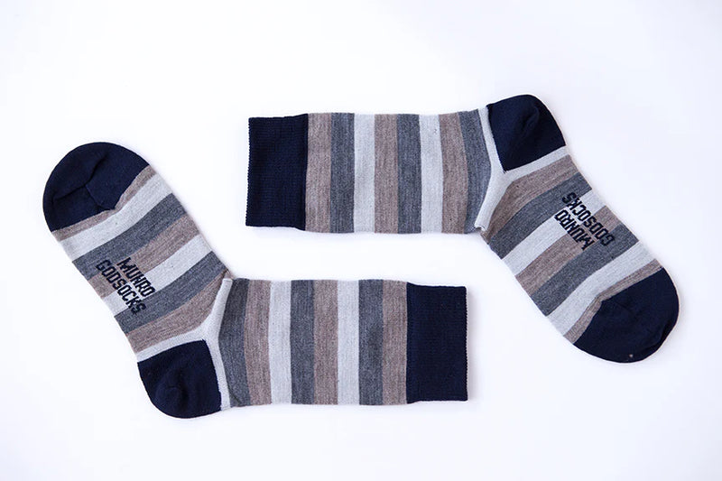 Merino Socks - Navy/Grey/Brown Stripe