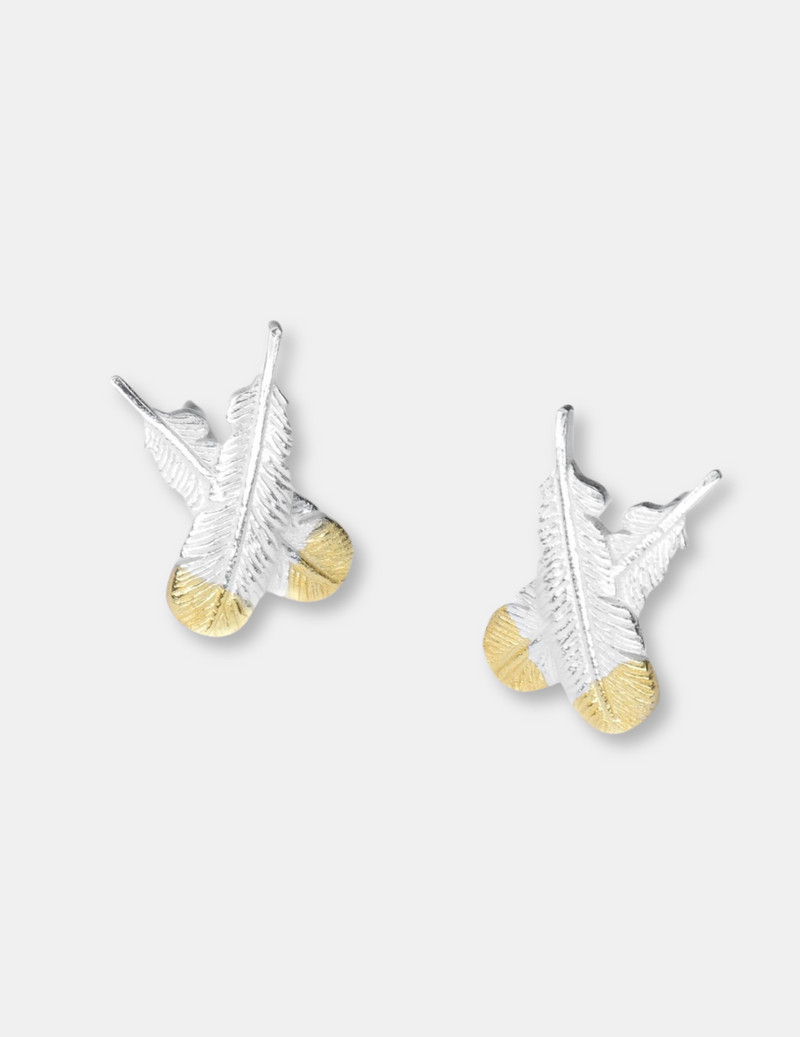 Silver Huia Feather Earrings with Gold Tips