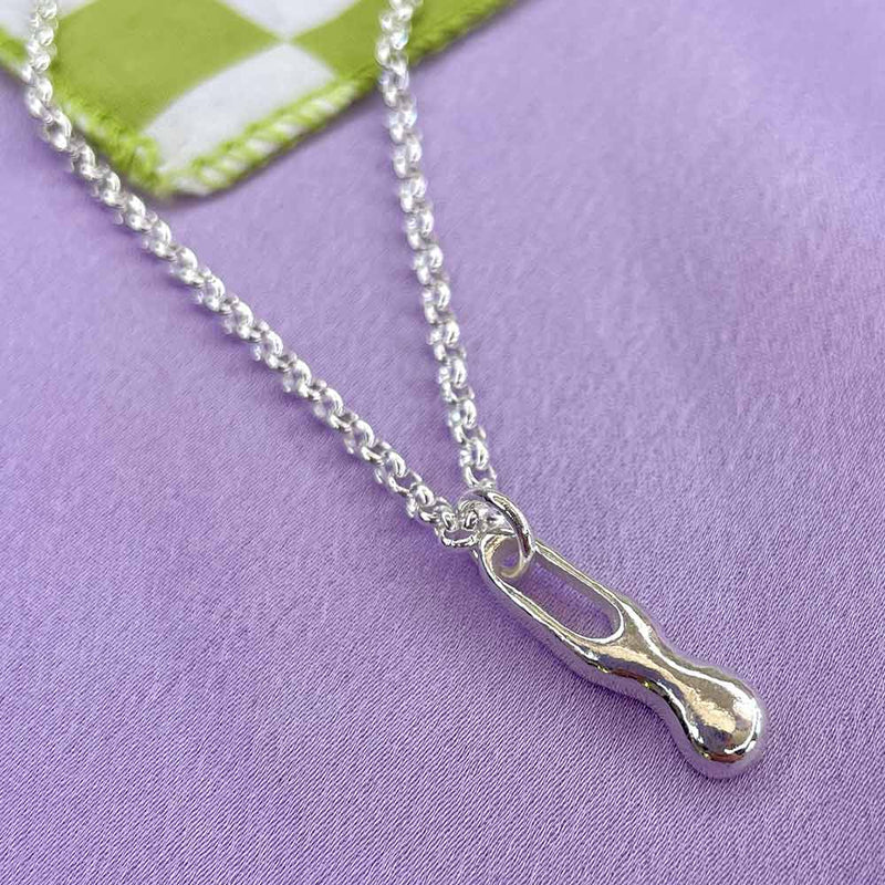 Small Blobby Drop Necklace - Silver