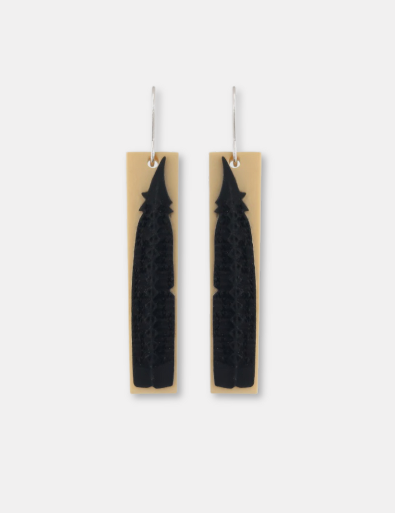 Huia Feather Earrings - Cream and Black