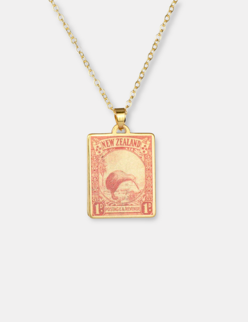 Kiwi Vintage Stamp Necklace