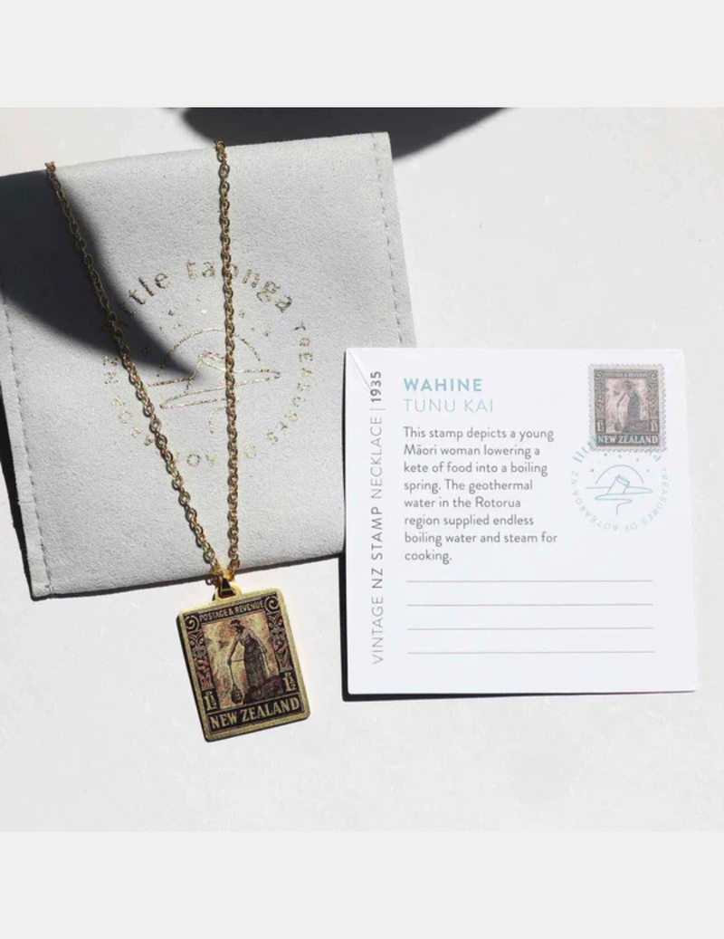 Wahine Tunu Kai Vintage Stamp Necklace