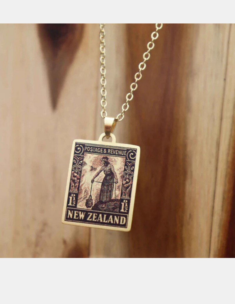 Wahine Tunu Kai Vintage Stamp Necklace