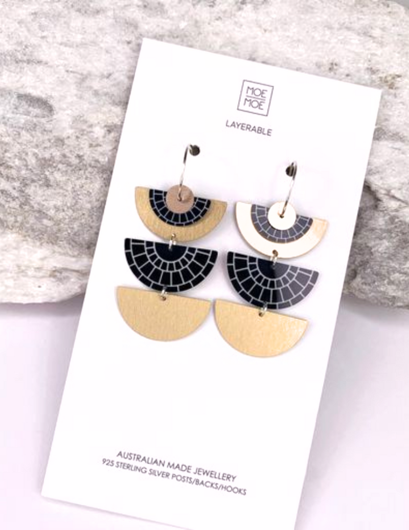 Wellington Museum Monochrome Layered Trinity Moon  Hoop Earrings