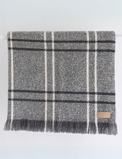 Wool Twill Throw Blanket - Grey Window Check