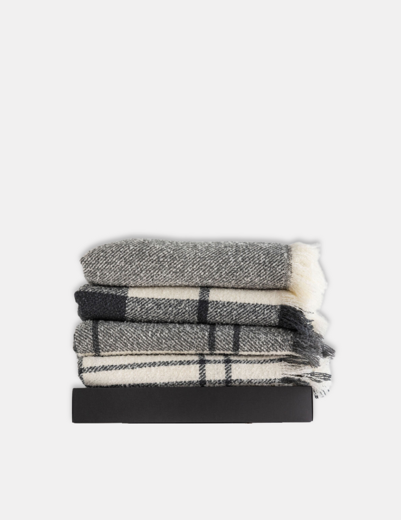Wool Twill Throw Blanket - Block Check
