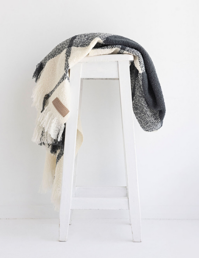 Wool Twill Throw Blanket - Block Check