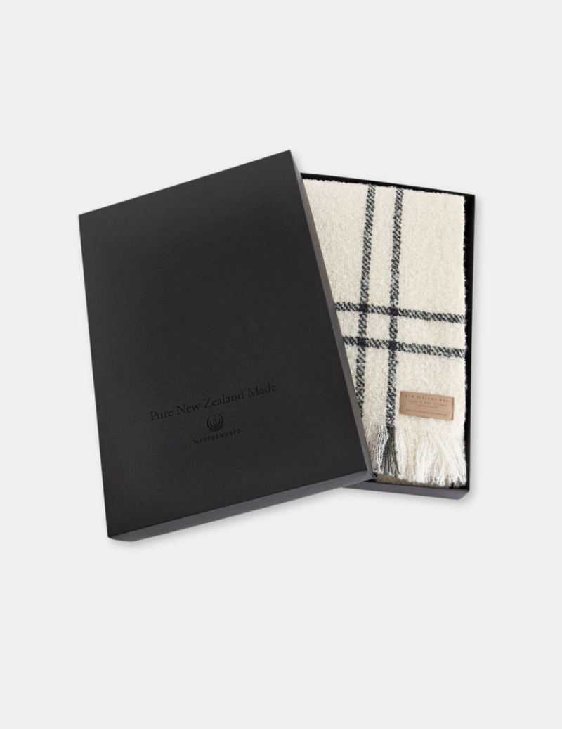 Wool Twill Throw Blanket - Cream Window Check