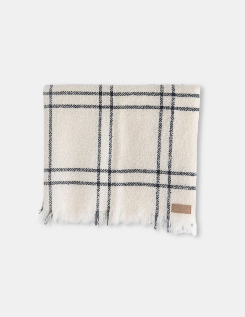 Wool Twill Throw Blanket - Cream Window Check