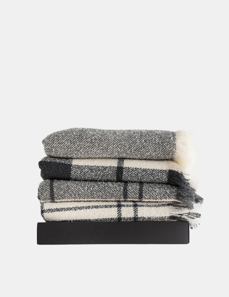 Wool Twill Throw Blanket - Cream Window Check
