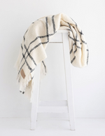 Wool Twill Throw Blanket - Cream Window Check