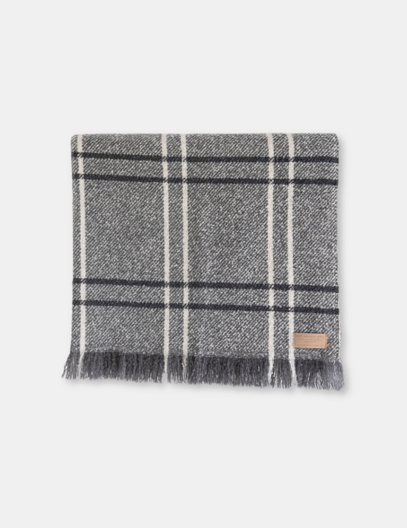 Wool Twill Throw Blanket - Grey Window Check