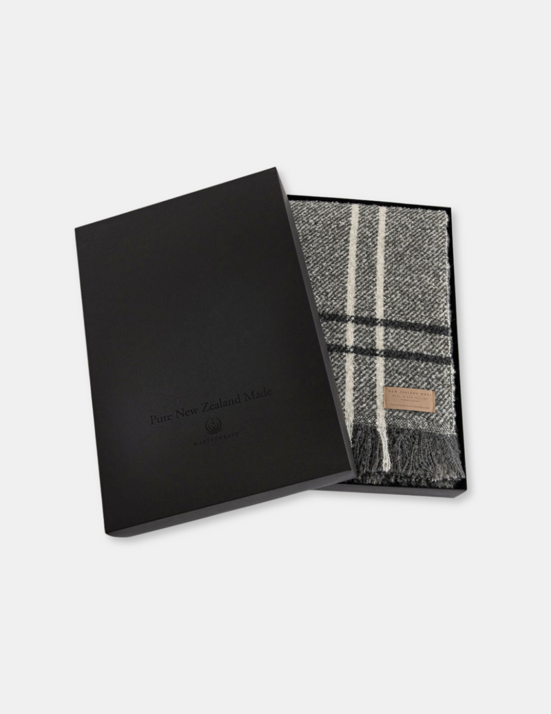 Wool Twill Throw Blanket - Grey Window Check