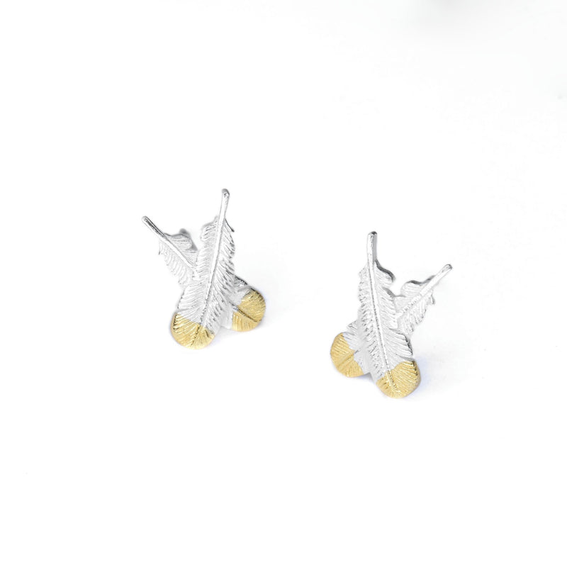Silver Huia Feather Earrings with Gold Tips
