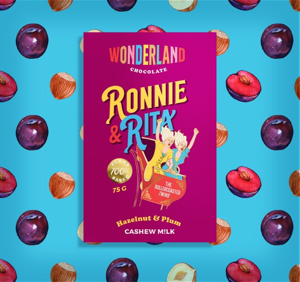 Ronnie & Rita the Rollercoaster Twins Hazelnut & Plum Cashew Milk Chocolate