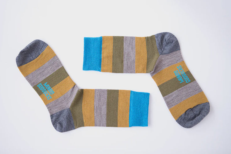 Merino Socks - Blue/Gold/Green/Grey Wide Stripe