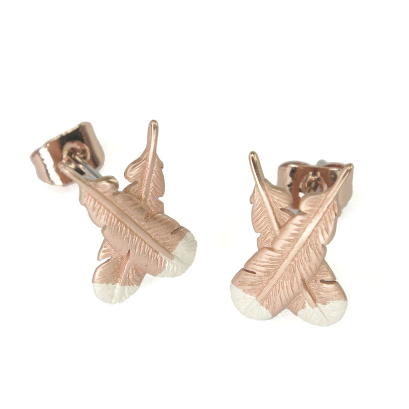 Rose Gold Huia Feather Earrings with Silver Tips