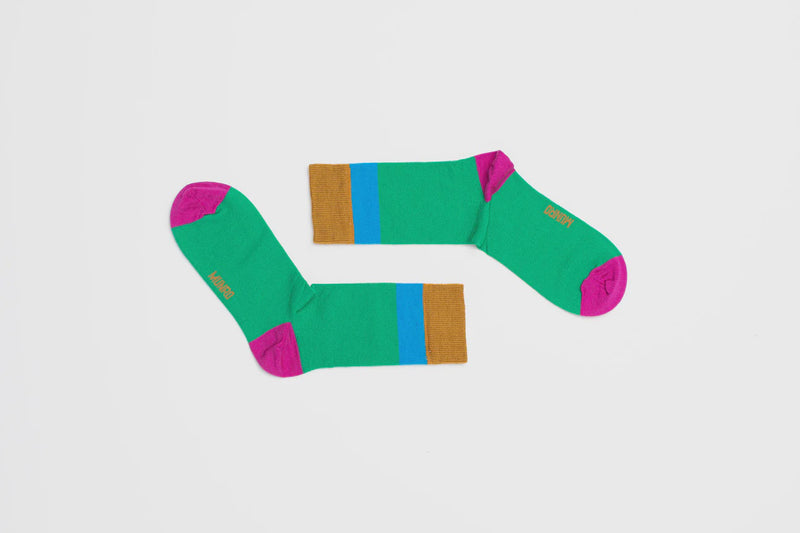 Merino Socks - Green/Pink Colour Block