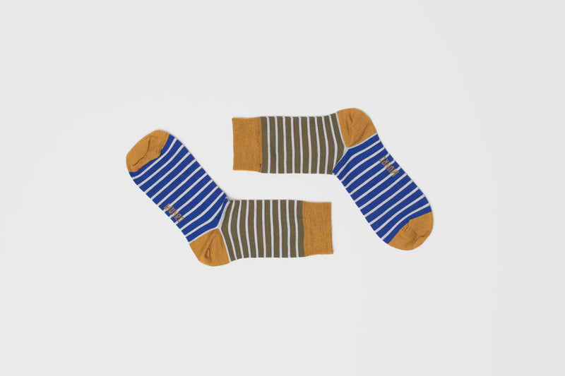 Merino Socks - Khaki/Navy/Mustard Contrast Stripe